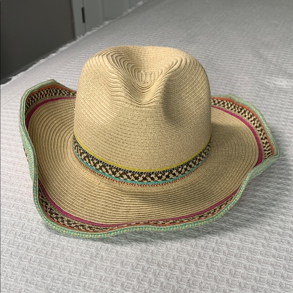 Cappelli tan western straw hat with colorful embroidered accents
